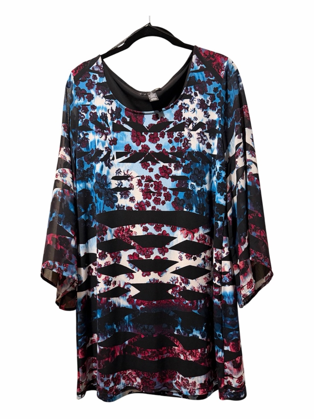 Title: Style & Co Floral Geometric Tunic Sheer Bell Sleeves Large